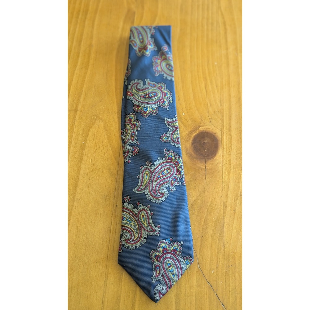 Jonathan Blake Mens Navy Blue Paisley Silk Tie Handmade Traditional Ribbed 55in